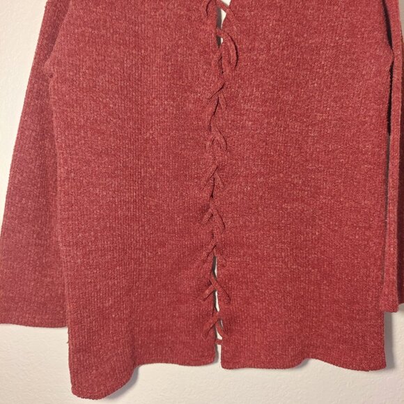 Heart & Hips Burgundy Lace-Up Back Cardigan | Open Front Knit Sweater Size S - Picture 8 of 9